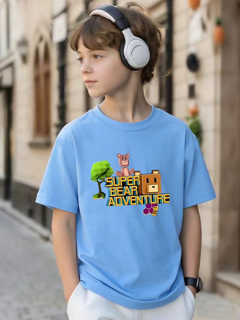 Dětské tričko s potiskem ve stylu hry Super Bear Adventure, ležérní módní víceúčelové tričko s krátkým rukávem pro chlapce i dívky
