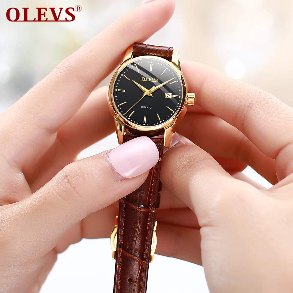 OLEVS Watch Leather Simple Easy To Suitable for High School Students and Women's - Stylish, Waterproof, Ultra-Thin, Strap, Analog, Small, Dial, Read,