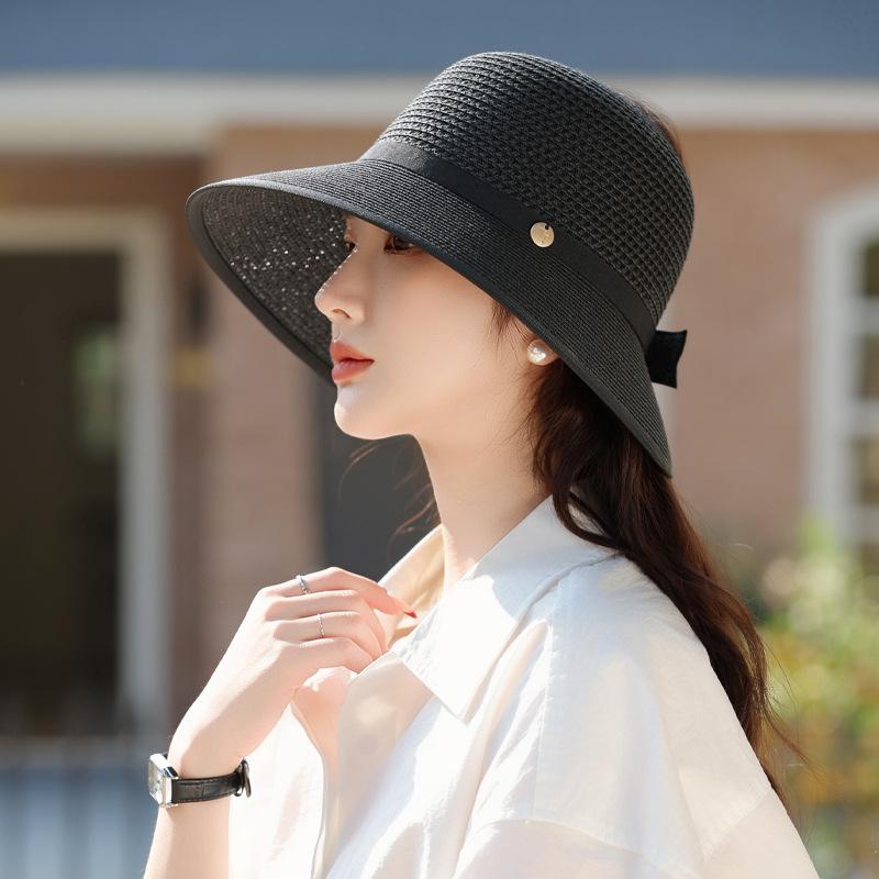 

Новая шляпа Женская шляпа из премиальной соломы лафит Дорожная отпускная солнцезащитная шляпа от солнца Соломенная шляпа от солнца с открытым верхом One Size