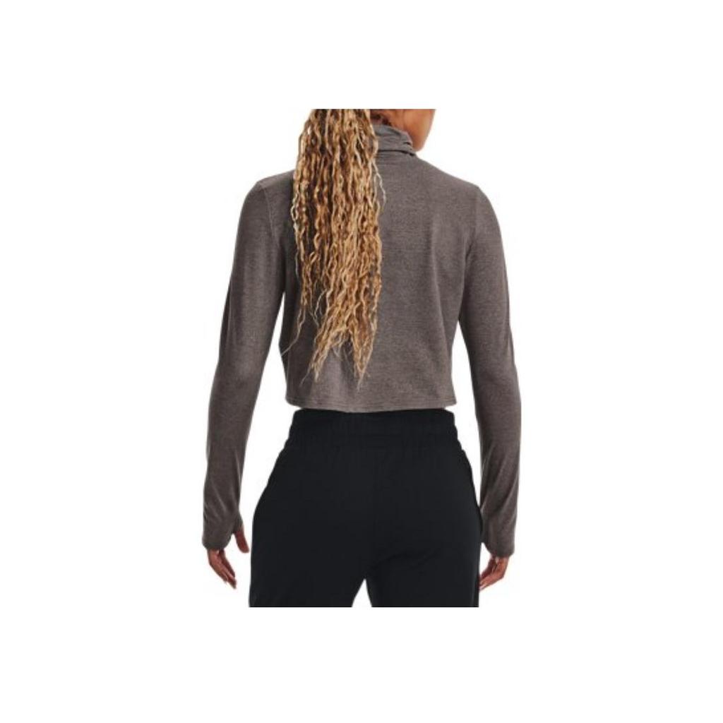 Under Armour Solid Color High Neck Pullover Training Long Sleeve T-Shirt Women Tops Brown 1374493-176