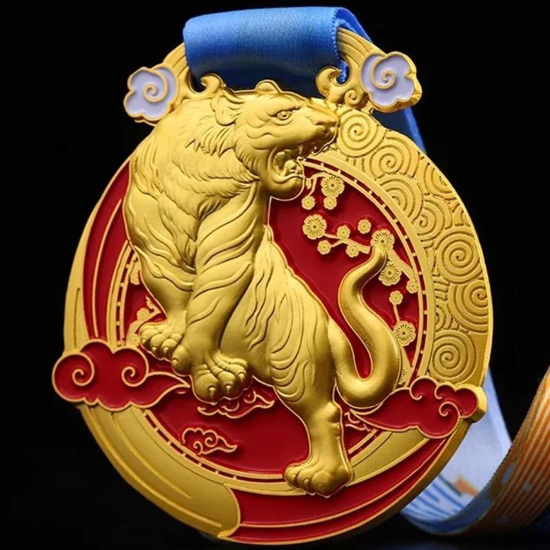 

Customized Tiger Metal Medal, Hanging on the Neck, Sports Games, souvenir, Home Decoration, Ribbon, Gold, Silver, Bronze, 1Pc No gift box