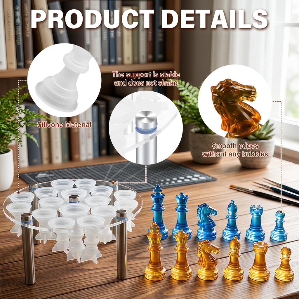 Resin Chess Mold Epoxy Silicone Casting Resin Chess Mold 3D Chess Board Game DIY Craft Handmade Making Mold Christmas Party Gift