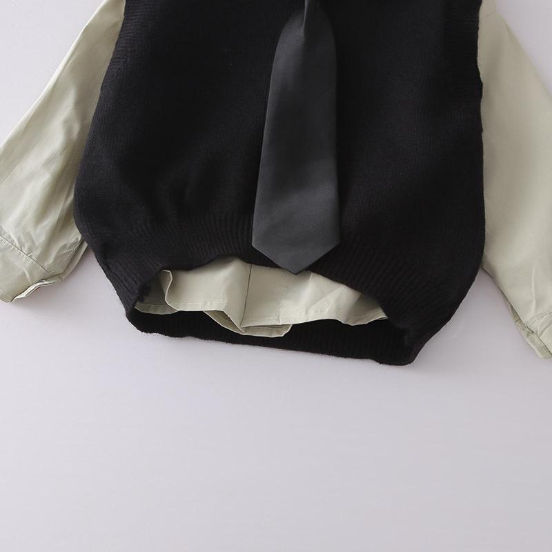 2026 New Baby Boy Spring/Autumn Outfit: Stylish Sweater Vest & Long Sleeve Three-Piece Set