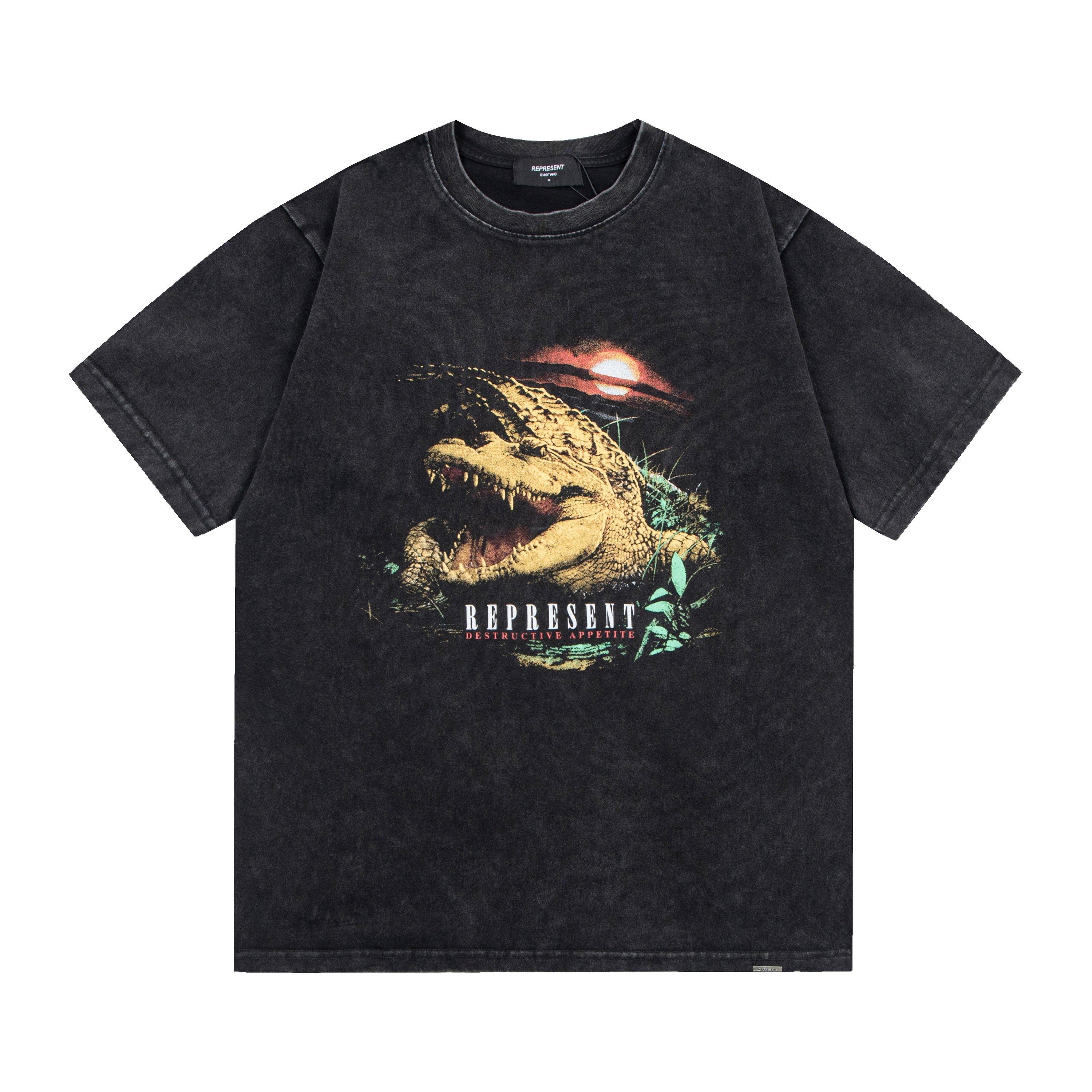 Летняя мужская и женская винтажная стираная футболка Represent Crocodile Разрушительный аппетит S