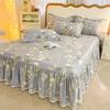3pcs Printing Ruffled Edge Soft Comfortable Breathable Bed Skirt Set All-season Availability,  Mattress Cover, Printing Bedding Set, for Bedroom