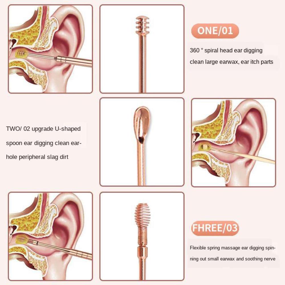 Portable Stainless Steel Ear Cleaner Ear Care Tool Ear Spoon Spiral Ear Pick Set Earwax Removal