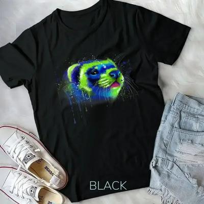 Colorful Ferret Face Graphics Hand Drawn Splash Art Ferret Pet Unisex T Shirt