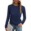 Women's Fashion Round Neck Long Sleeve T-Shirt Solid Color Textured Bottom Top