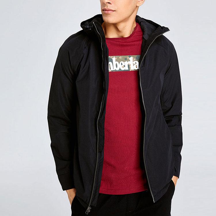 Timberland Solid Color Hooded Mid-Length Long Sleeve Zip Jacket Men jackets Black A1NC6-001