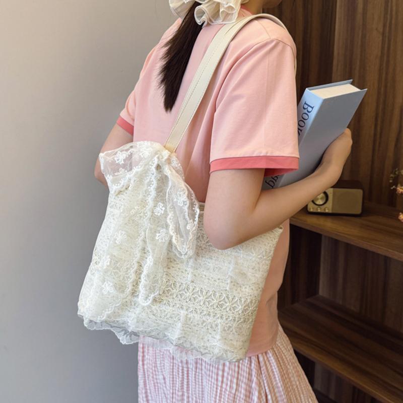 Korean Sweet Lace Hollow Knitted Shoulder Bag Large-Capacity Holiday Casual Tote Bag