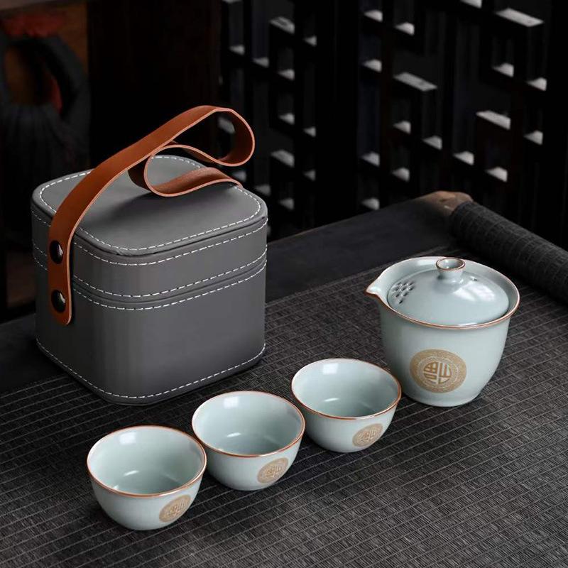 Business Gifts Travel Tea Set Kuaike Cup One Pot Three Cups Portable Cover Bowl Small Set Outdoor Kung Fu Tea Set