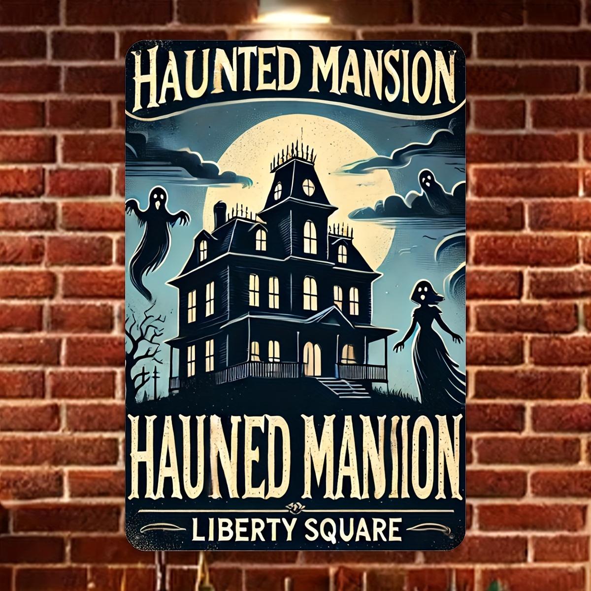 

Vintage Haunted Mansion Iron Wall Sign Spooky Halloween Decor with Eerie Ghosts Full Moon Design Perfect for Home Garden aluminum 20x30cm