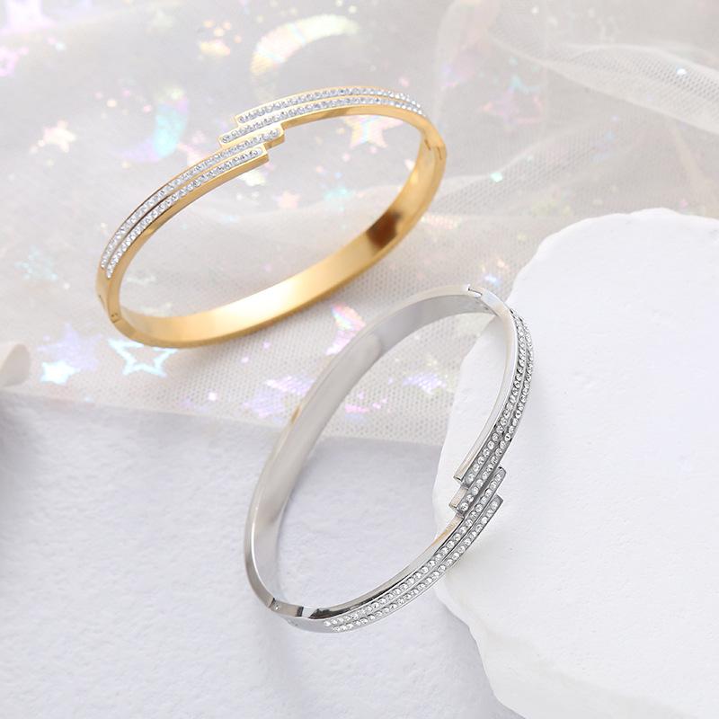 No Fade Stainless Steel Gold Plated Fashion Jewelry Bracelet Women Diamond Zircon Buckle Bracelet Bangle