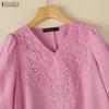 ZANZEA Blusa Casual da Donna a Maniche Corte con Patchwork di Pizzo e Scollo a V