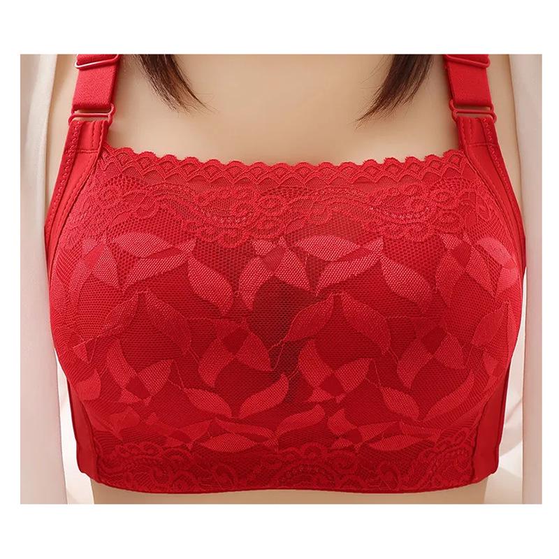 Lace Full Cup Gathered Bandeau Bra - Breathable, Wireless, Large Size