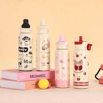 Roztomilý 620ML Vakuový hrnek Izolace Nebo Chlazení se Slámkou Izolovaný hrnek Velkokapacitní Termální láhev na vodu pro Studenty Děti