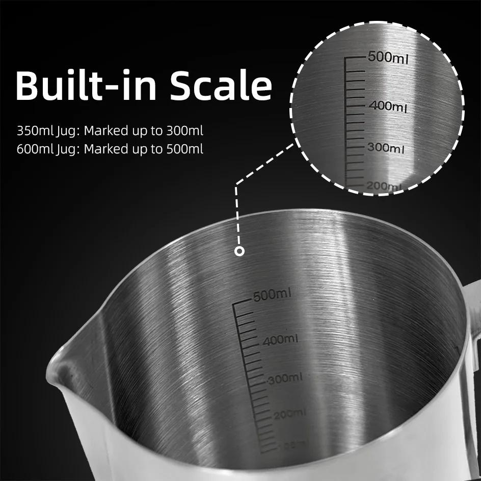 350/600ML Kaffeemilch Aufschäumkännchen Kanne Edelstahl Milchkännchen mit Skala Milchkannen Barista Werkzeug Kaffeegeschirr Zubehör