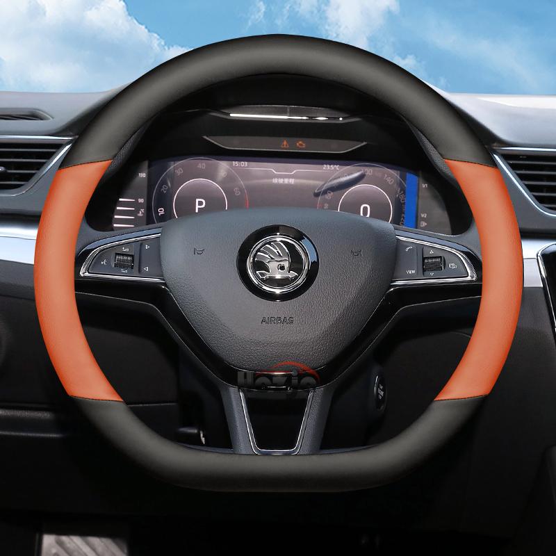 Leather Car Steering Wheel Cover for Skoda Kodiaq Octavia Kamiq Karoq Superb Fabia 2011 -    2024 2025 Accessories