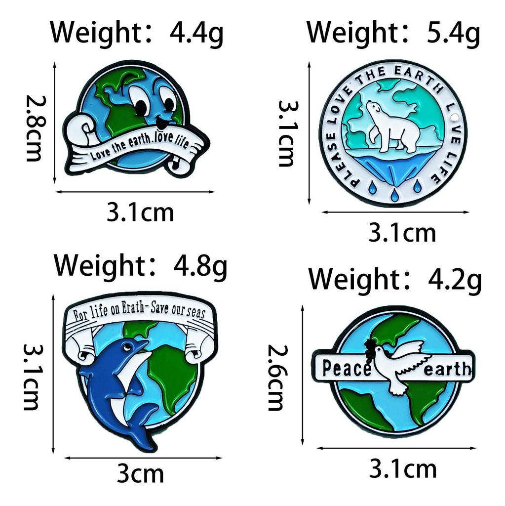 Eco-friendly Cartoon Animal Brooch: Personalized Alloy Earth-Shaped Badge Accessory