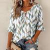 Women's Retro Floral Print Ruffle Three-Quarter Sleeve Blouse with Tie Neck