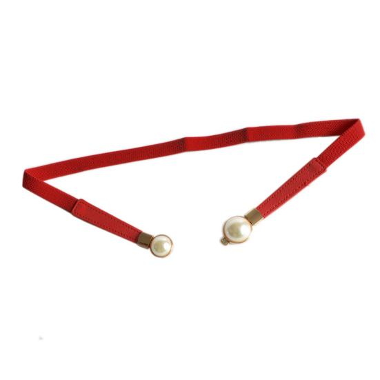 Fashion Women Elastic Faux Pearl Thin Skinny Waistband Waist Belt Dress Decor