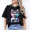 Husky Wild T-Shirt Gift Cute Neon Husky Dog Owner Unisex Tee Black Navy Dark Hea