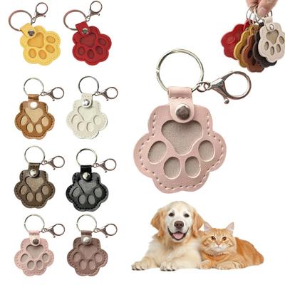 Pet Fur Storage Keychain Dog Cat Hair Memorial Keychain Faux Leather Paw