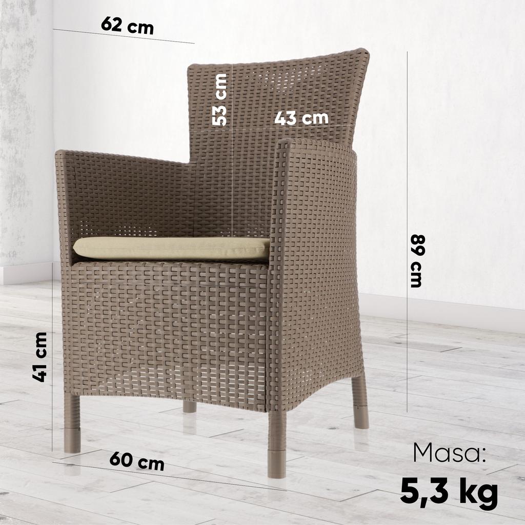 Stuhl Sessel Gartenstuhl für Balkon Terrasse Bequem Allibert + Kissen Beige