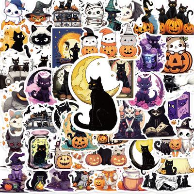10/50 STK Halloween Cat-klistremerker Witchy Gothic Black Cat Witch Moon Tarot Boho Halloween Cute Stickers Scrapbook Flaske Telefon Graffiti-klistremerke