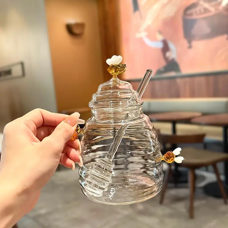Glass Honey Jar with Lid & Stirrer – Creative Honey Pot for Home Use