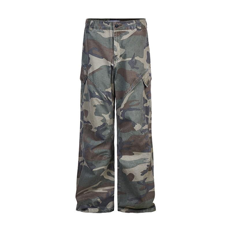 Pantalones Cargo Camuflaje para Hombre y Mujer Retro High Street Bolsillo Inclinado Pierna Ancha Rectos Holgados Pantalones Deportivos Casuales Ropa Diaria