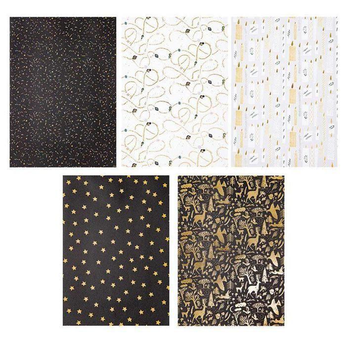 Decorated Paper A4 - Rico Design - Nostalgic Christmas - Black/Gold - 30 Sheets - 120/270 Gr/m²