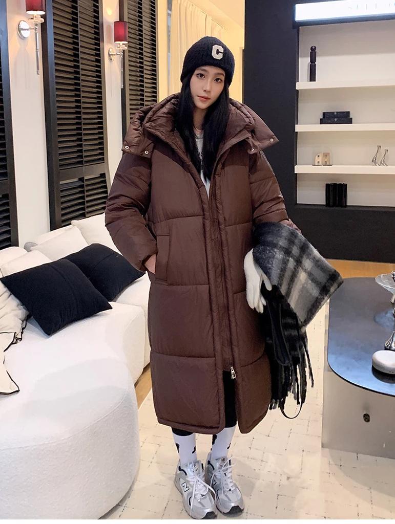 Damen Lange Kapuzenwinddichte Verdickte Warme Winterjacke mit Raglanärmeln