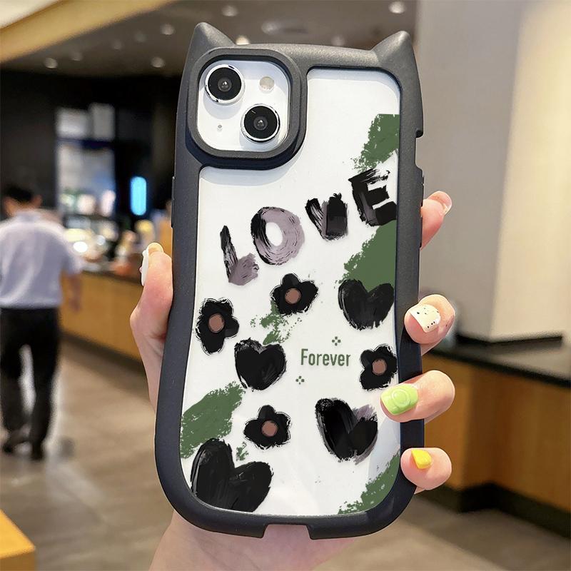 

Прозрачный корпус, противоударная жесткая акриловая задняя крышка с милым цветочным принтом + мягкий бампер из ТПУ для iPhone iPhone 16 Pro чёрный