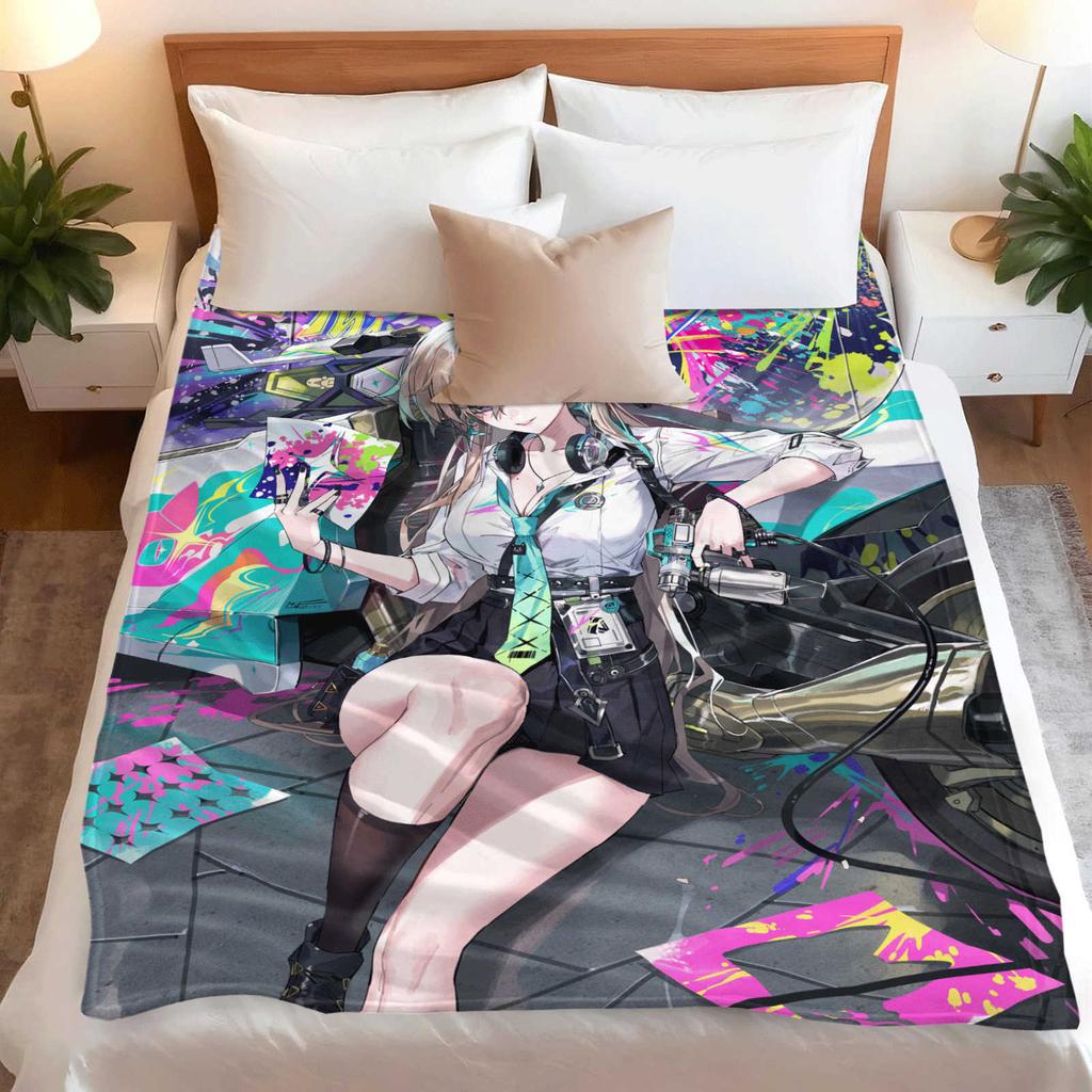 Cartoon Lynae Multifunctional Flannel Blanket Cover Warm Soft Anime Wuthering Waves Blanket Decor Home Universal Blankets