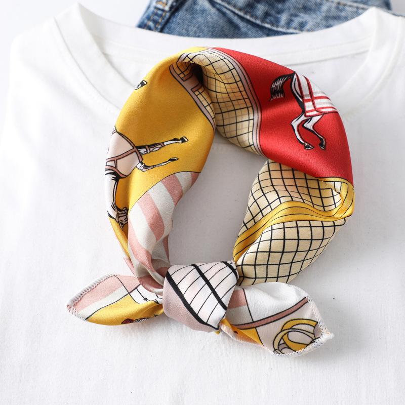50X50CM Women Square Scarf Horse Printing Hair Neck Scarfs For Ladies Kerchief Twill Imitation Silk Foulard Scarves&Wraps