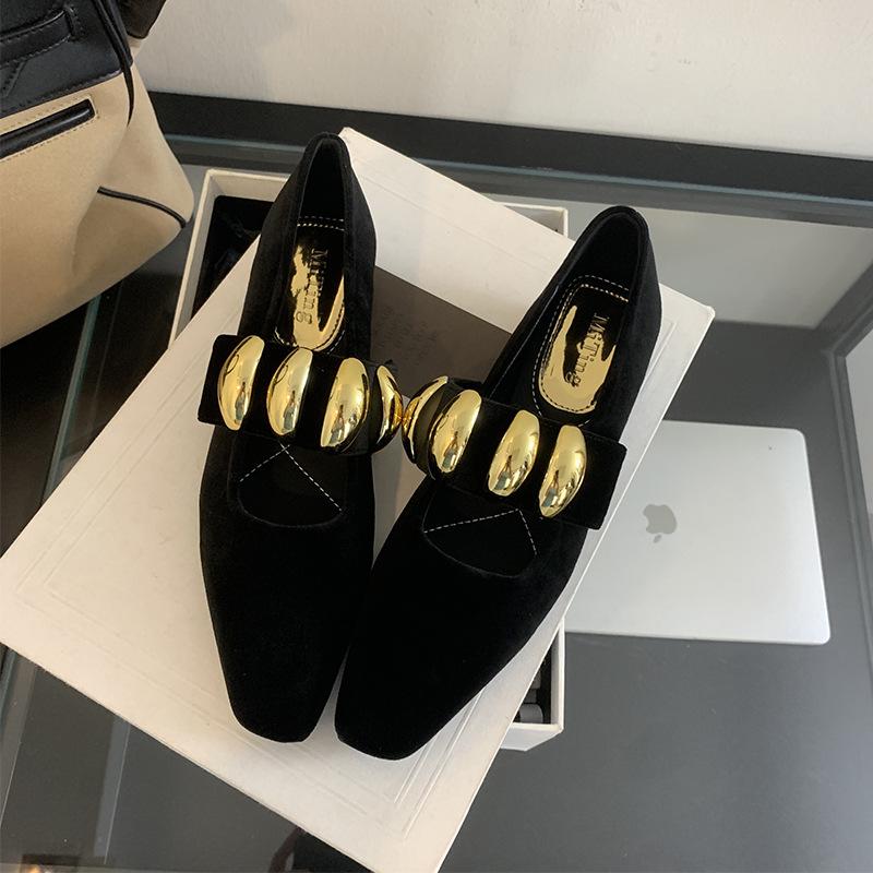Women`s Square Toe Low Heel Metal