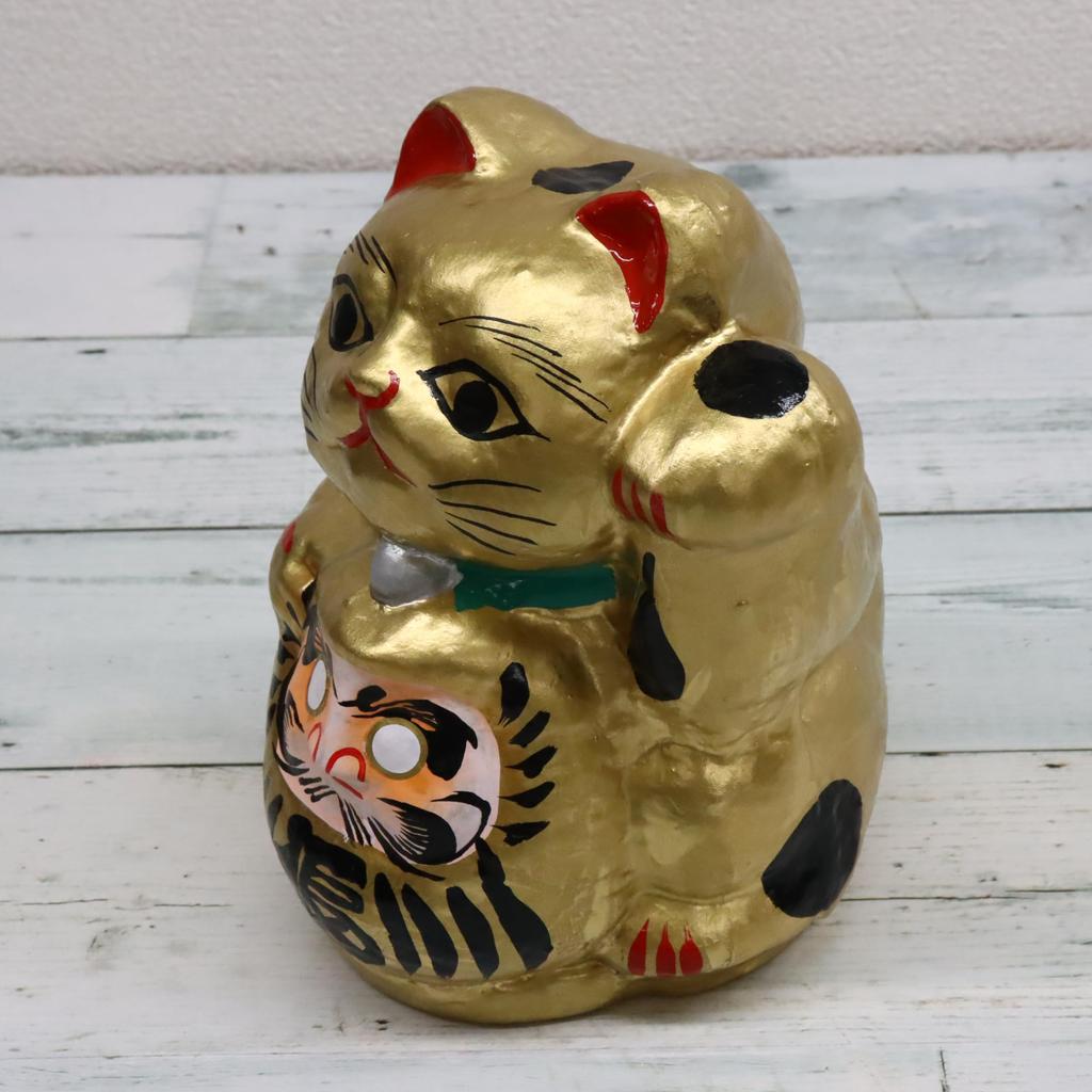 Tillverkad i Japan Lycklig Daruma Katt Guld (Stor)
