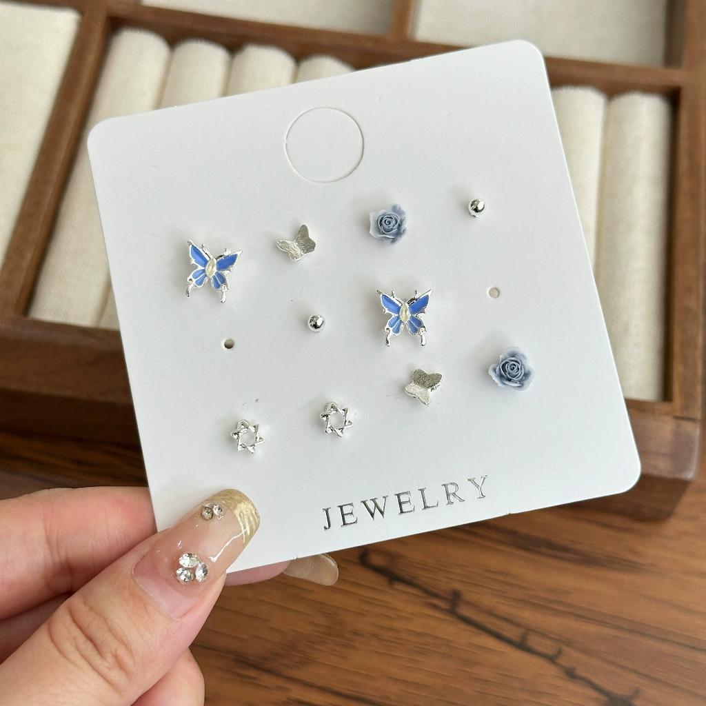 6-Piece Set Of Stud Earrings, Mango Chain Design Ear Buckle Earrings, Temperament Versatile Planet Zircon Earrings.