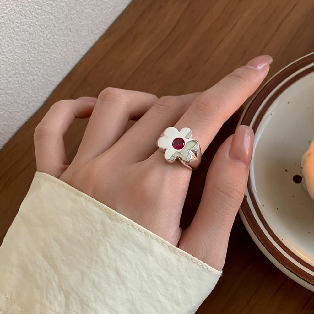 Persönlichkeit Süße Blume Glatte Oberfläche Öffnungsring Trend Breiter Rand Zeigefingerring für Damen Korea Mode Schmuck Geschenke
