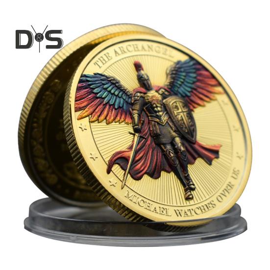 1/3/5Pcs Archangel Michael Challenge Coin Double-sided Carved Metal Medal Commemorative Medallion Round Collection Coin Home Office Desk Decoration