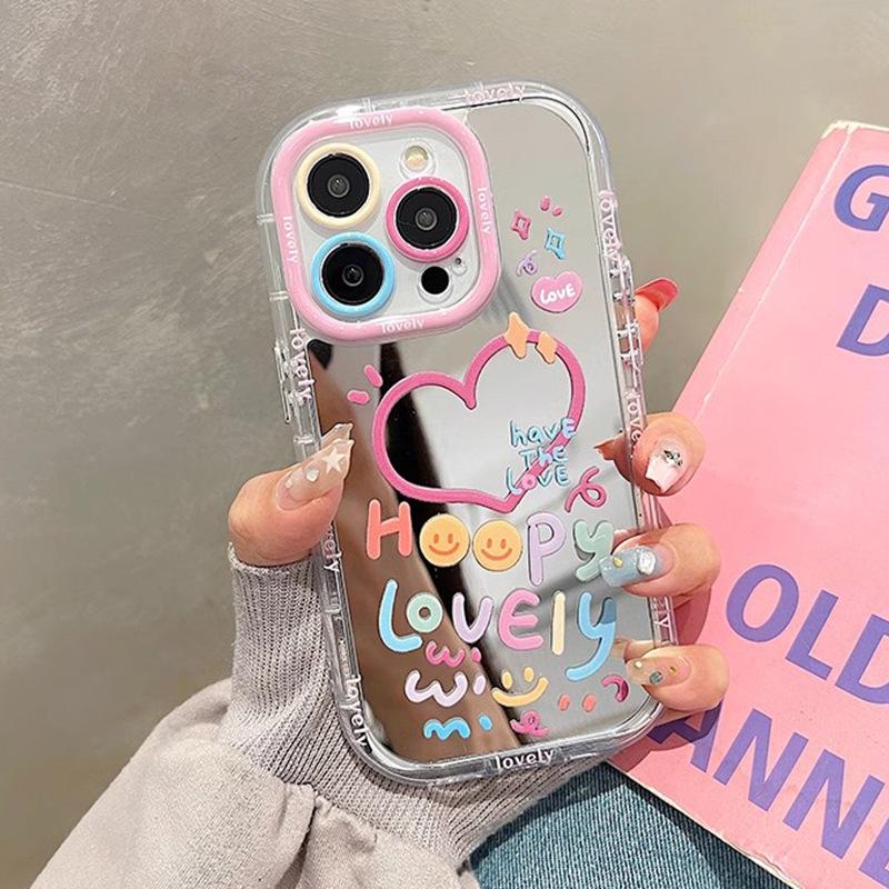 Heart Mirror Phone Case for iPhone 13/14/15 Plus/16 Pro Max - Pink