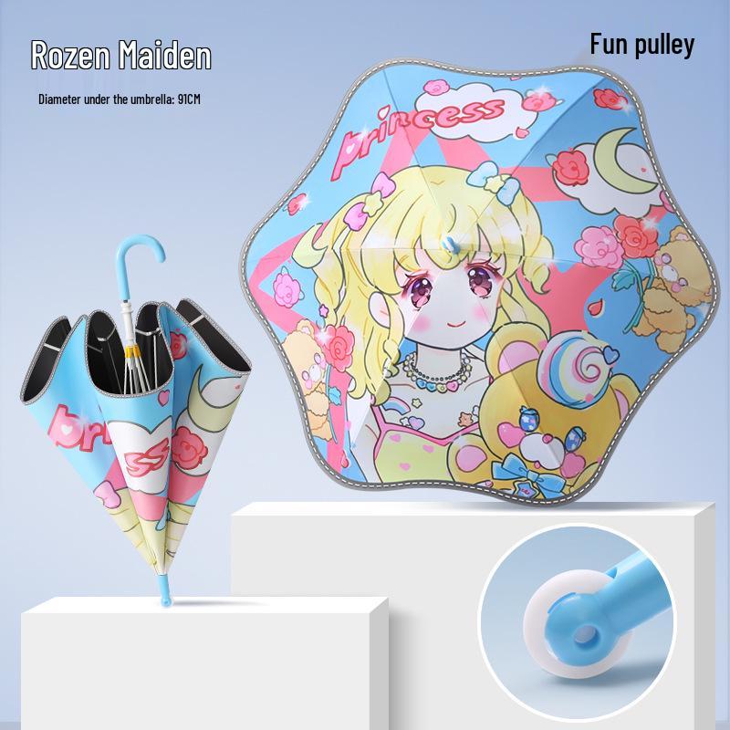 Children's Cartoon Umbrella: Safe, Rounded Corners, Anti-Puncture, Lightweight, Long Handle for Kindergarten & Elementary Boys and Girls.