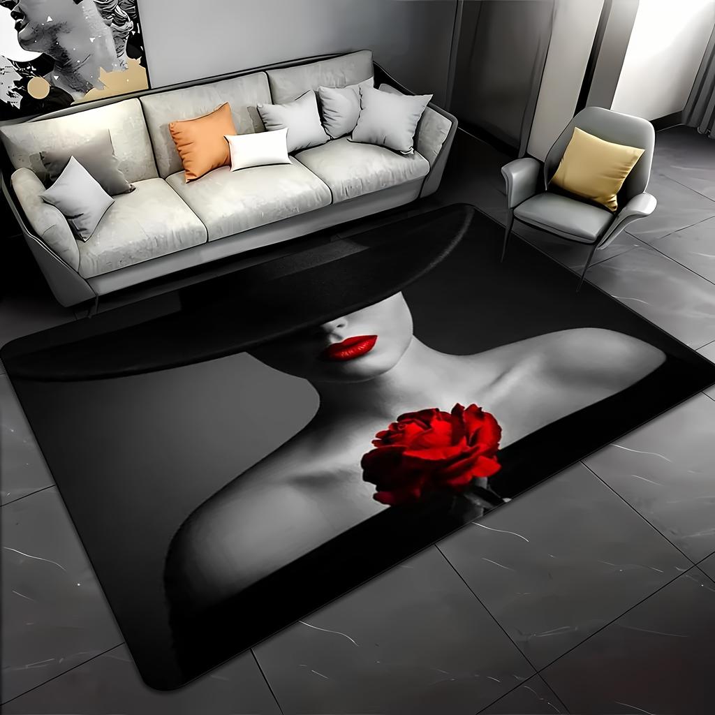 Decorative Artistic Woman Portrait Rug Mat Modern Living Room Floor Decor Statement Accent Area Rug Unique Style Home Accent Mat