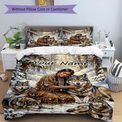 3PC Custom Name "Winter Wolf Spirit Connection" Bedding Set Duvet Cover Closure Includes 1 Duvet Cover & 2 Pillowcases for Bedroom