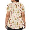 Women's Fashion Christmas Print V-Neck Short Sleeve Caregiver Work Top with Pockets