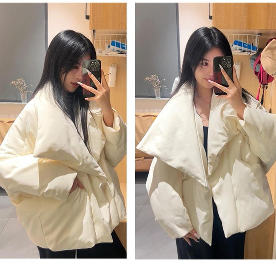 Cute Korean Style Oversized Flap Collar Cotton Jacket for Women Winter New Arrivals Casual Short Coat