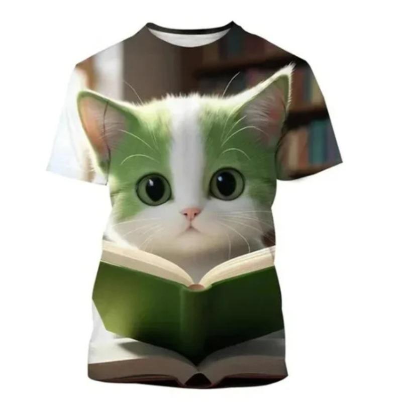 Summer 3D Cat Fashion Printed T-shirt Cute Animal Theme Men Women Casual Comfortable Short Sleeved Round Neck T-shirt