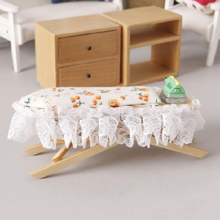 Miniature Wood Ironing Board with Iron for Dollhouses 1/12 Scale Dollhouses Furniture Living Room Display Accessories