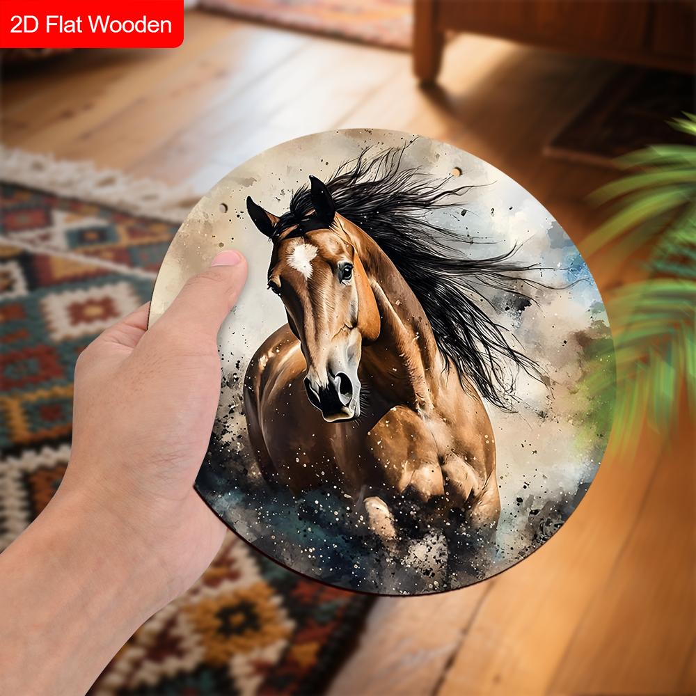 Unique Wooden Sign with Horse Pattern - Charming Round Sign for Front Door, Wall Hanging Decor - Ideal Gift for Friend & Family